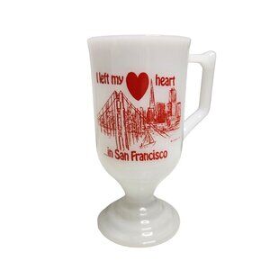 Vintage I Left My  Heart in San Francisco Milk Glass Pedestal Irish Coffee Mug